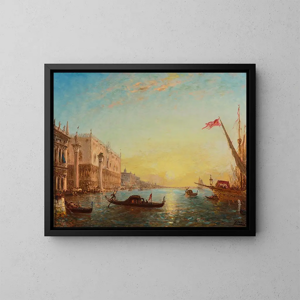 Sole nascente di fronte alla Piazzetta e al palazzo dei Dogi, Venezia - Félix Ziem — quadro incorniciato alla parete