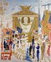 Die Kathedralen der Wall Street – Florine Stettheimer — die New Yorker Börse mit Flaggen und Figuren