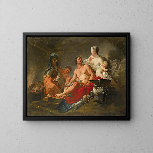 Venus in Vulcans Schmiede - Schule von François Boucher — gerahmtes Bild an der Wand