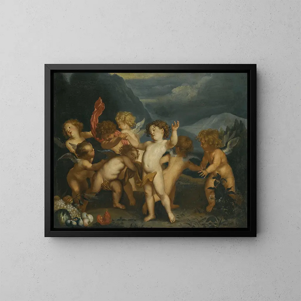 Putti in einer Landschaft - Schule von Antoine van Dyck — gerahmtes Bild an der Wand