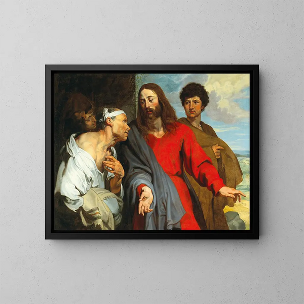 Die Heilung des Gelähmten - Schule von Antoine van Dyck — gerahmtes Bild an der Wand
