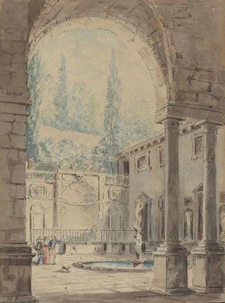Follower of Hubert Robert - Courtyard of the Villa Pliniana.webp