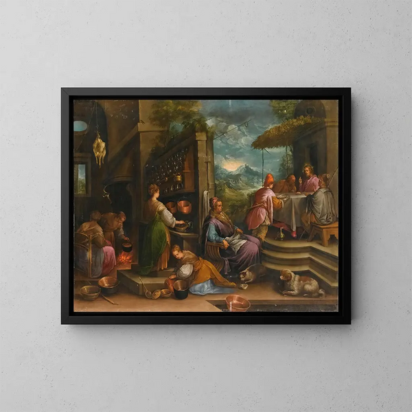 Das Abendmahl in Emmaus - Schule von Jacopo da Ponte — gerahmtes Bild an der Wand