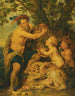 Ein Mann trinkend mit Putti und einem Tiger - Schule von Peter Paul Rubens — Ansicht des Kunstwerks
