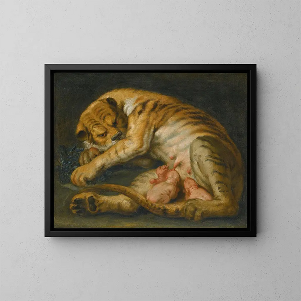 Una tigre con i suoi cuccioli - Scuola di Peter Paul Rubens — quadro incorniciato alla parete