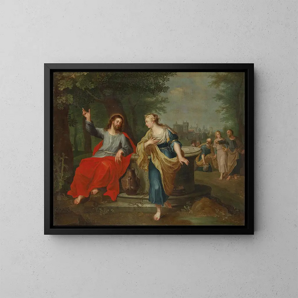 Il Cristo e la donna samaritana al pozzo - Scuola di Peter Paul Rubens — quadro incorniciato alla parete