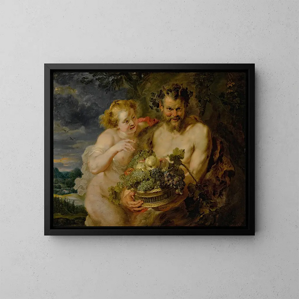 Satira e Baccante - Scuola di Peter Paul Rubens — quadro incorniciato alla parete