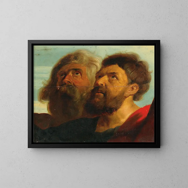 Due teste maschili - Scuola di Peter Paul Rubens — quadro incorniciato alla parete