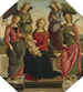 Madone und Kind mit zwei Engeln, heilige Rose und heilige Katharina von Alexandria - Nachfolger von Pietro Perugino — Ansicht des Kunstwerks