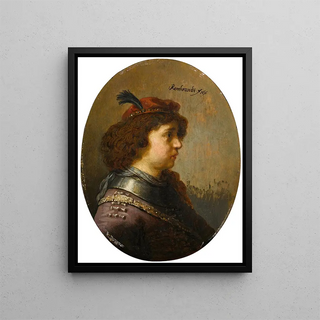 Follower of Rembrandt van Rijn - Portrait of a young man in armour and a red feathered cap.webp