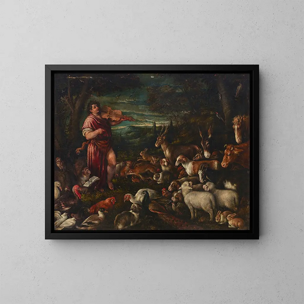 Orpheus bezaubert die Tiere - Francesco Bassano der Ältere — gerahmtes Bild an der Wand