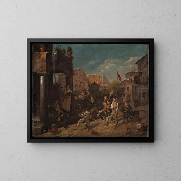 Bambini che giocano in una strada romana - Francesco Diofebi — quadro incorniciato alla parete