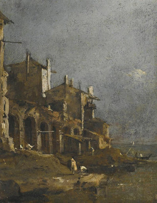 Francesco Guardi - A Capriccio Coastal Landscape With Figures On The Shore Beneath An Arcade.webp