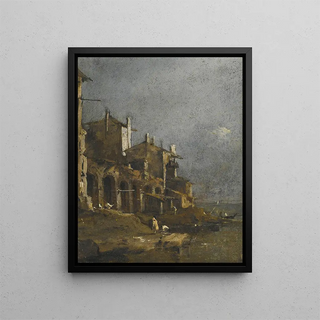 Francesco Guardi - A Capriccio Coastal Landscape With Figures On The Shore Beneath An Arcade.webp