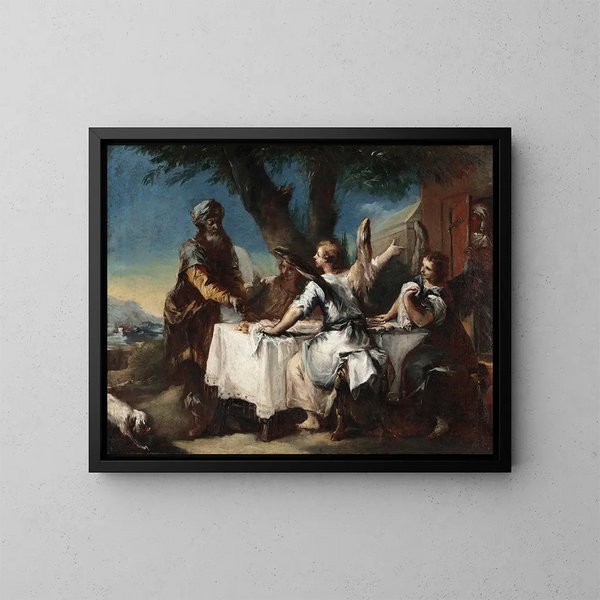 Abraham accogliente i tre angeli - Francesco Guardi — quadro incorniciato alla parete
