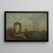 Landscape painting with a quay and ships on a lake - Francesco Guardi — framed artwork on a wall
