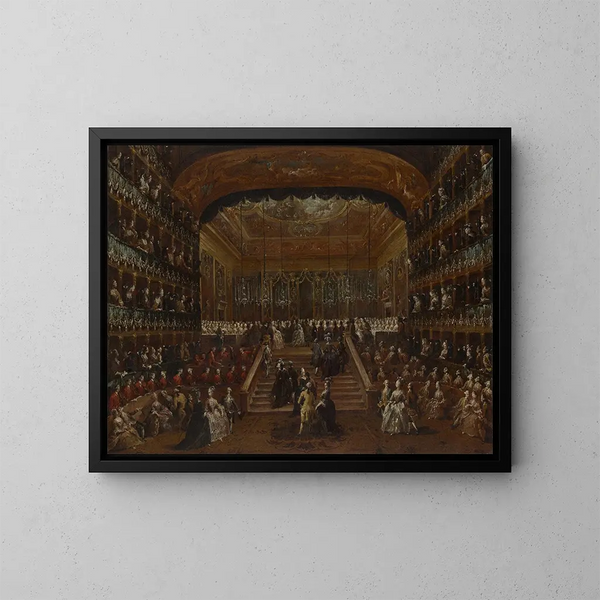 L'interno del Teatro San Benedetto a Venezia durante il ballo del 1782 in onore dei Conti del Nord - Francesco Guardi — quadro incorniciato alla parete