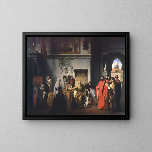 Der Rückzug der beiden Foscari - Francesco Hayez — gerahmtes Bild an der Wand