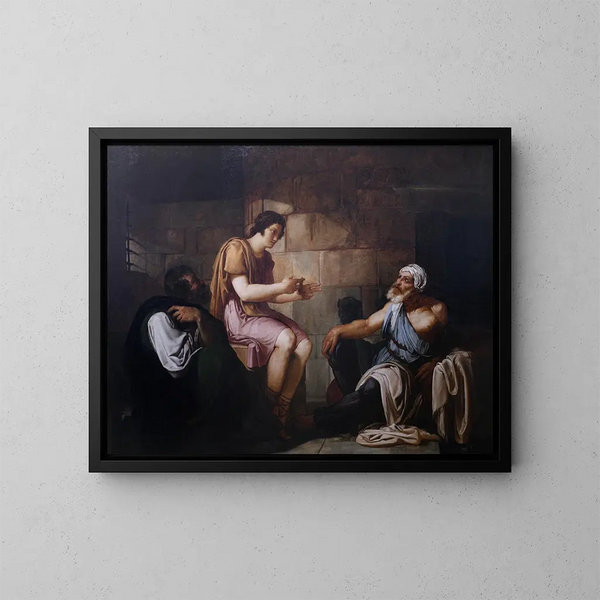 Joseph interpretiert die Träume der Gefangenen - Francesco Hayez — gerahmtes Bild an der Wand