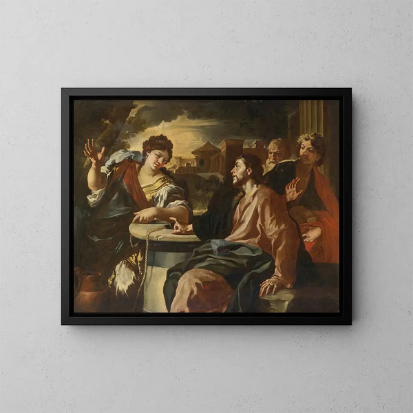 Der Christus und die Samariterin - Francesco Solimena — gerahmtes Bild an der Wand