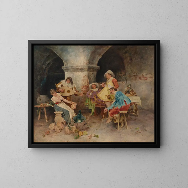 Serenade in der Taverne - Francesco Vinea — gerahmtes Bild an der Wand