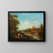 Ein arkadischer Landschaft mit Figuren in der Nähe eines Bachs und einem Dorf im Hintergrund - Francesco Zuccarelli — gerahmtes Bild an der Wand