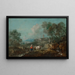 Italienisch anmutendes Landschaftsgemälde mit Bauern, die Vieh an einem Bach führen, eine Stadt im Hintergrund - Francesco Zuccarelli — gerahmtes Bild an der Wand