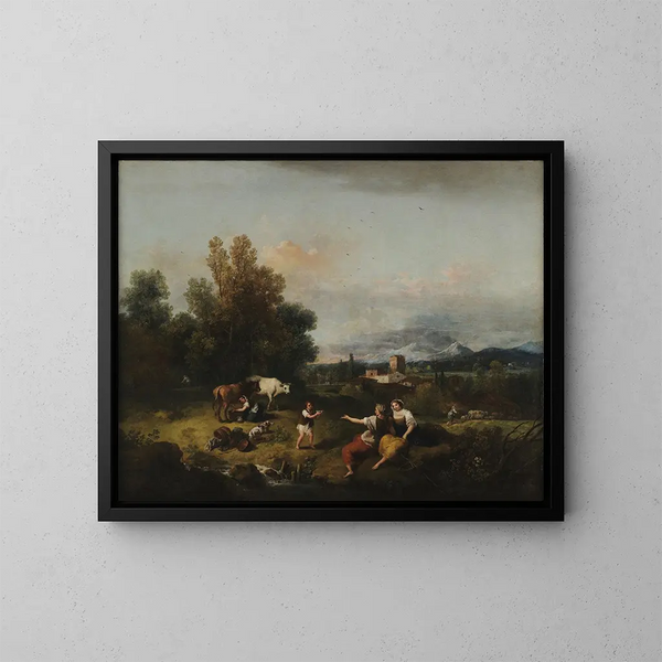 Landschaft mit der Viehtrieb - Francesco Zuccarelli — gerahmtes Bild an der Wand