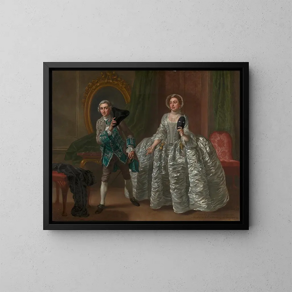 David Garrick und Mme Pritchard in Der Verdächtige Ehemann von Benjamin Hoadly - Francis Hayman — gerahmtes Bild an der Wand