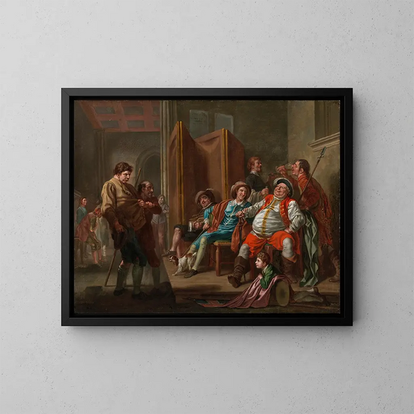 Falstaff rekrutiert in Henri IV, Teil II, Akt III - Francis Hayman — gerahmtes Bild an der Wand