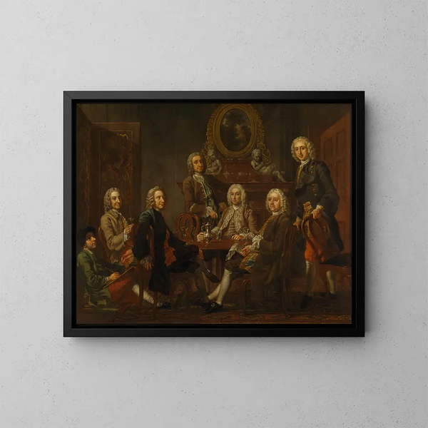 Portrait einer Gruppe von Edelmanns mit dem Künstler - Francis Hayman — gerahmtes Bild an der Wand