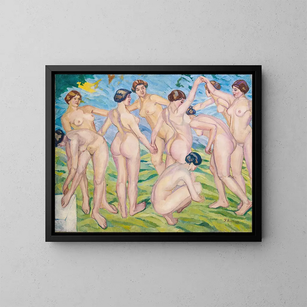 Nackte Frauen, die im Kreis tanzen - Francisco Iturrino — gerahmtes Bild an der Wand