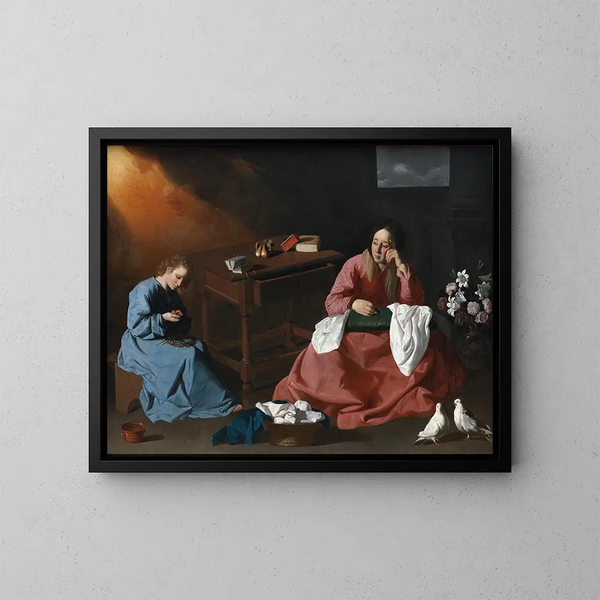 Der Christus und die Jungfrau im Haus von Nazareth - Francisco de Zurbarán — gerahmtes Bild an der Wand