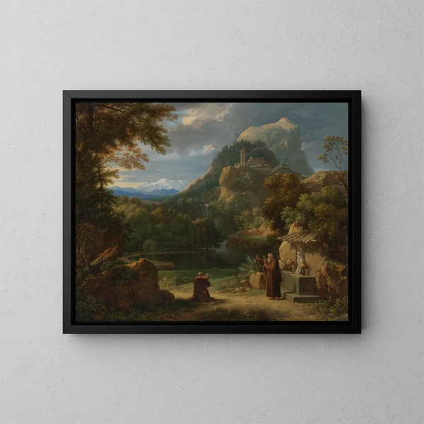 Saint Antoine de Padoue présentant deux novices à des frères dans un paysage montagneux - François-Xavier Fabre — gerahmtes Bild an der Wand