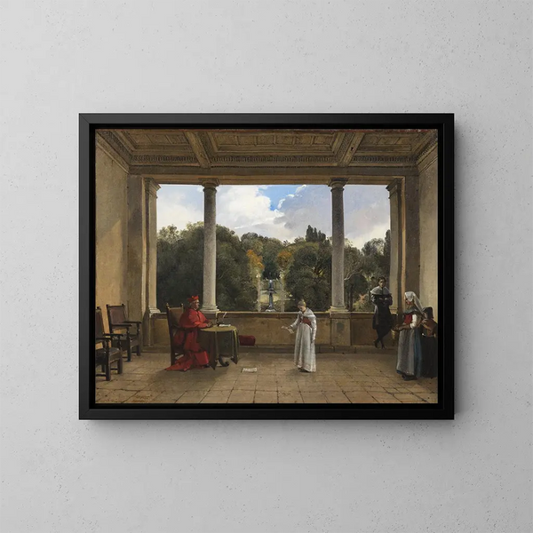 Audience con il cardinale Aldobrandini nella loggia della villa Belvédère a Frascati - François-Marius Granet — quadro incorniciato alla parete