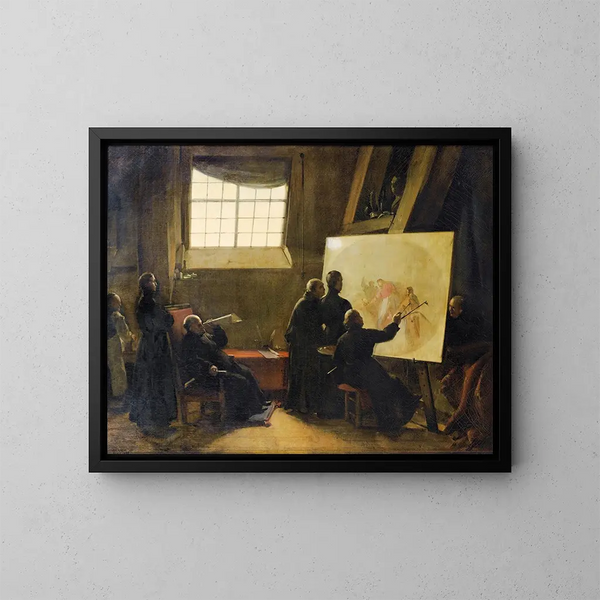 Il padre Pozzo che dipinge nel suo studio circondato da monaci del suo ordine - François-Marius Granet — quadro incorniciato alla parete