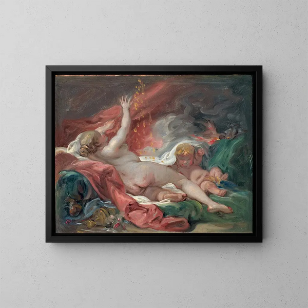 Studie von Dana und dem Goldregen - François Boucher — gerahmtes Bild an der Wand