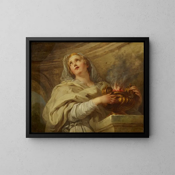 Eine Vestalin, die das Feuer pflegt - François Lemoyne — gerahmtes Bild an der Wand