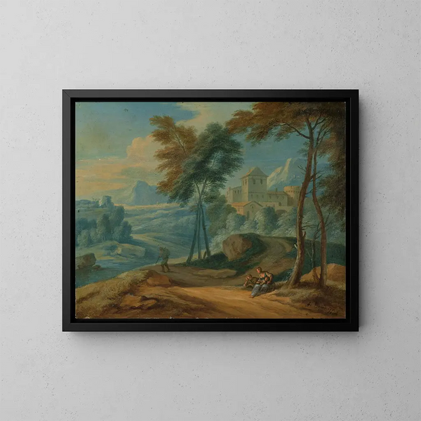 Italienisches Landschaftsbild mit Bäumen und Figuren - Frans Boudewyns — gerahmtes Bild an der Wand