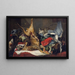 Naturstillleben mit totem Wild, einem Affen, einem Papagei und einem Hund - Frans Snyders — gerahmtes Bild an der Wand
