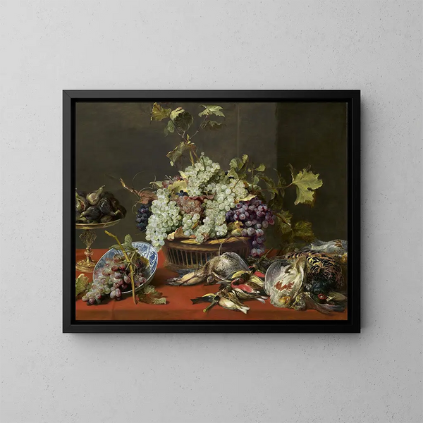 Natur stillleben mit Trauben und Wild - Frans Snyders — gerahmtes Bild an der Wand