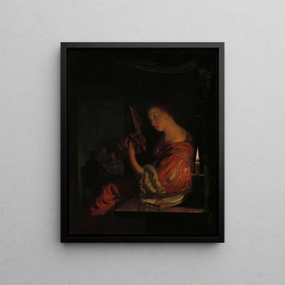 Frans van Mieris the Elder - Vrouw die een teorbe stemt.webp