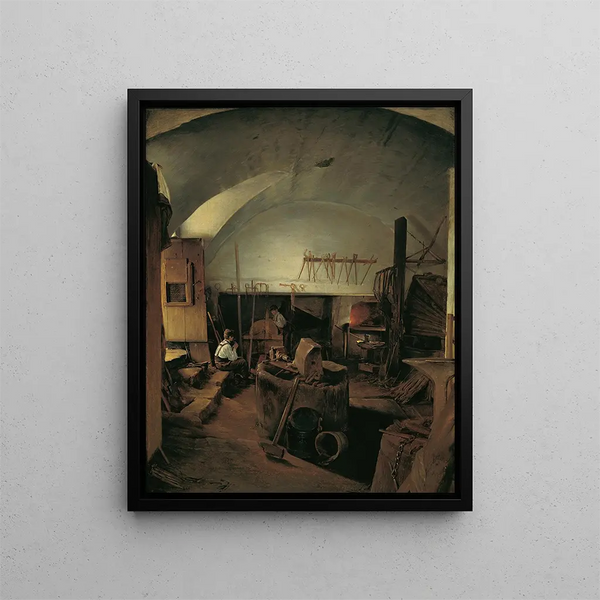 L'interno di una fucina - Franz Eybl — quadro incorniciato alla parete