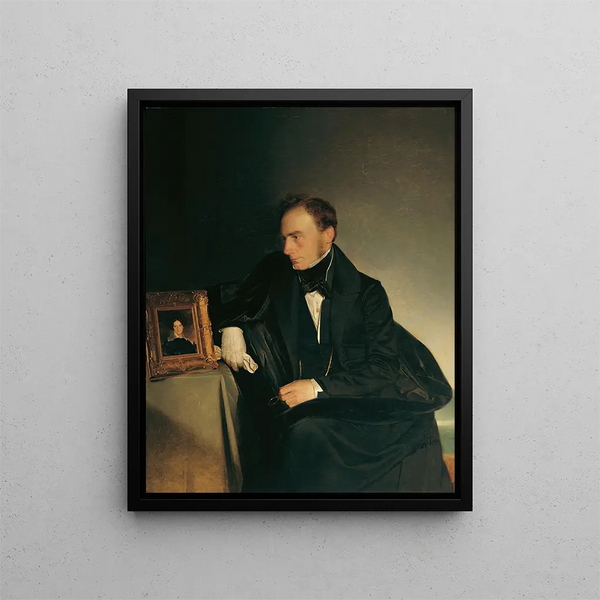 Il pittore Franz Wipplinger che guarda il ritratto miniatura di sua sorella deceduta - Franz Eybl — quadro incorniciato alla parete