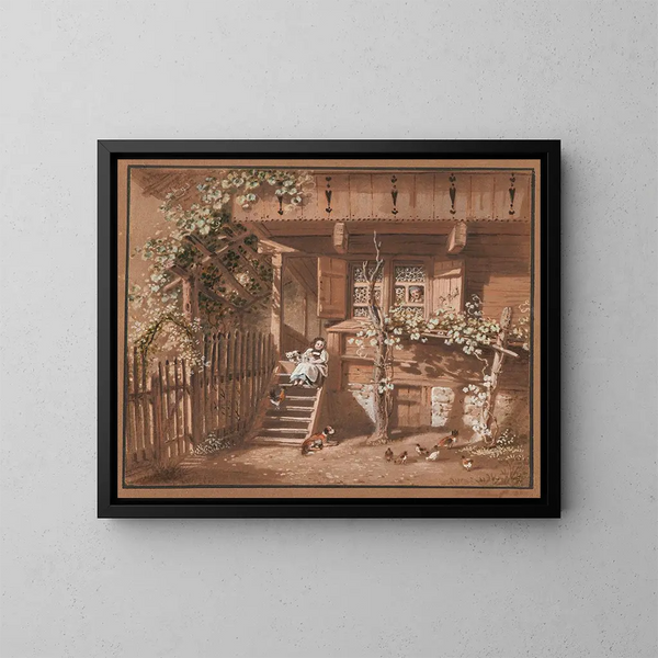 Famiglia di contadini con animali - Franz Niklaus König — quadro incorniciato alla parete