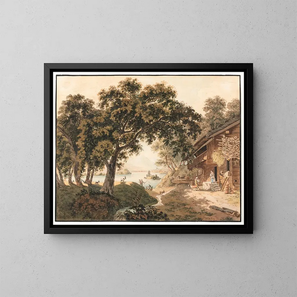 Casa di contadini sul lago di Brienz - Franz Niklaus König — quadro incorniciato alla parete