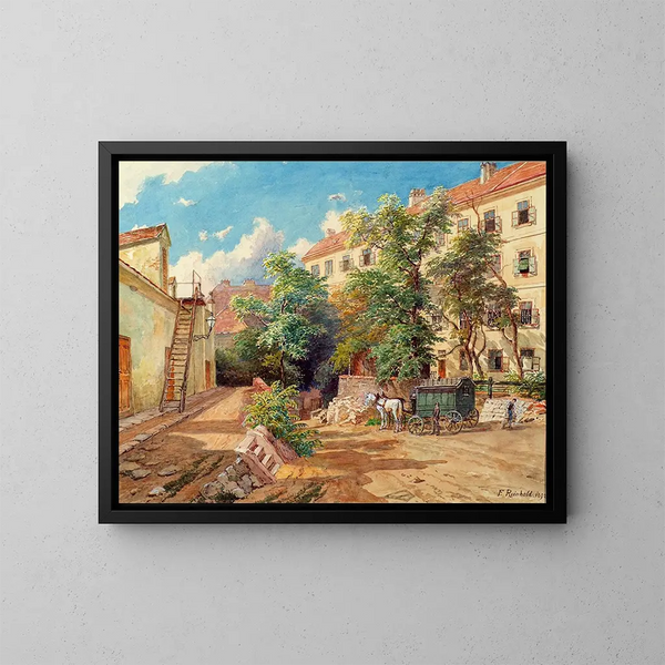 Die Gefängnishof der Polizei in der Theobaldgasse in Wien - Franz Reinhold — gerahmtes Bild an der Wand