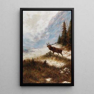 Franz Xaver von Pausinger - Rhrender Hirsch in Winterlandschaft.webp