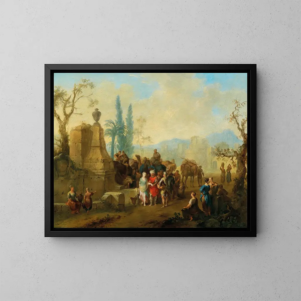 Rebecca und Eliezer am Brunnen - Franz de Paula Ferg — gerahmtes Bild an der Wand