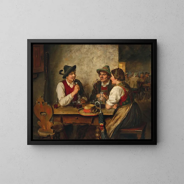 Una scena in una taverna - Franz von Defregger — quadro incorniciato alla parete